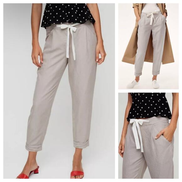 Wilfred Aritzia Allant Gray Linen Blend Cropped Pleated Jogger Pants Size 6 - Picture 1 of 12